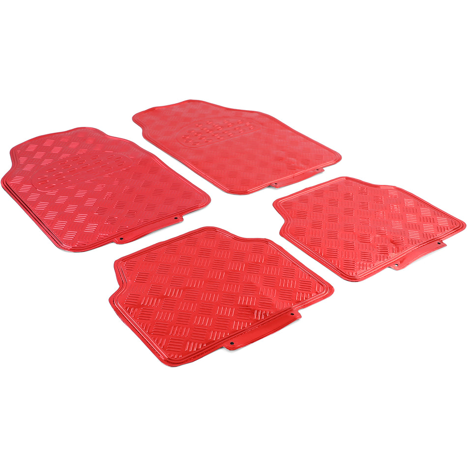 Tappetini Set 4 Pezzi Alluminio Effetto Riffelato Cromato Rosso Universale
