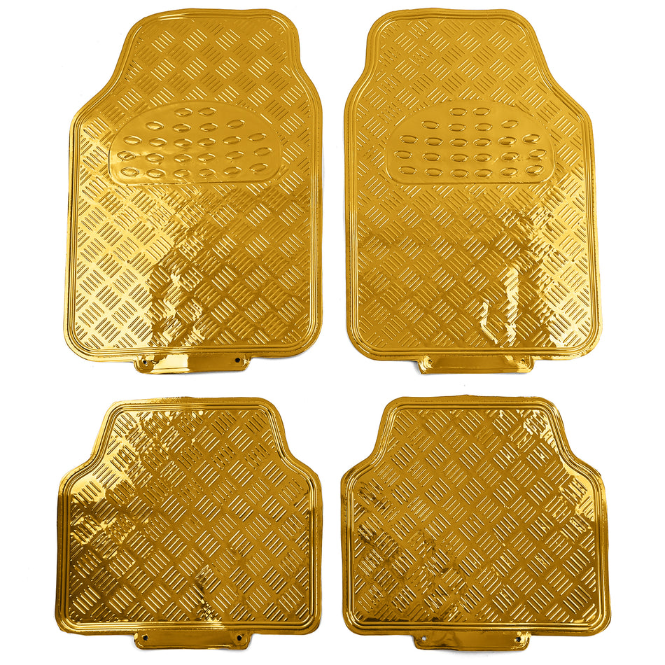 Tappetini Set 4 Pezzi in Gomma Look Alluminio Riffelato Cromato Oro Universali