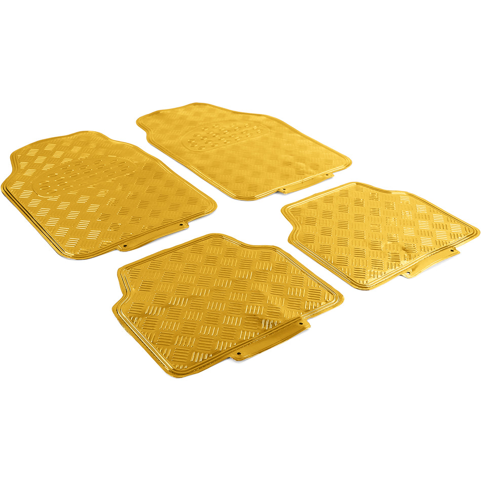 Tappetini Set 4 Pezzi in Gomma Look Alluminio Riffelato Cromato Oro Universali