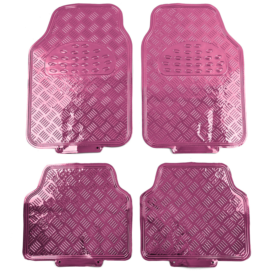 Tappetini Set 4 Pezzi Look Alluminio Riffelato Cromato Rosa Universali