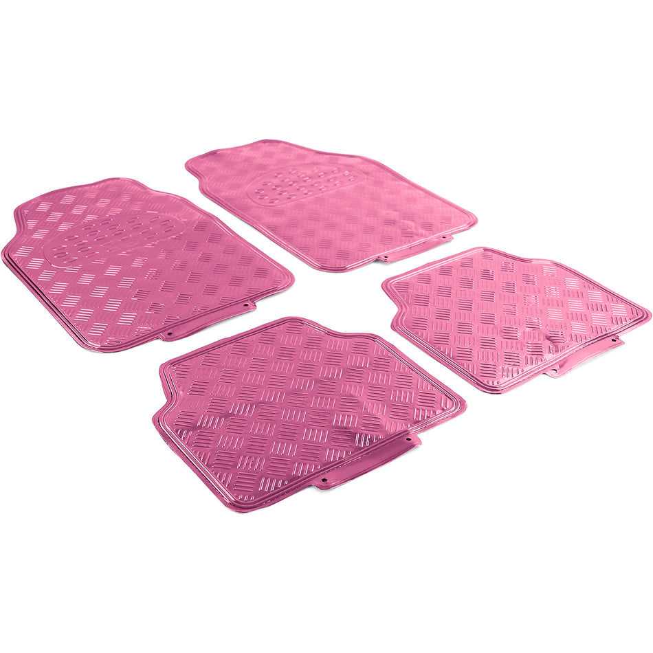 Tappetini Set 4 Pezzi Look Alluminio Riffelato Cromato Rosa Universali