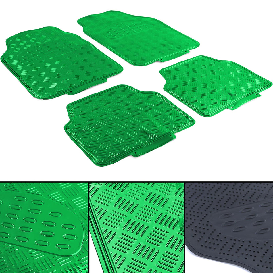 Set Tappetini in Gomma 4 Pezzi Look Alluminio Cromato Verde Universale