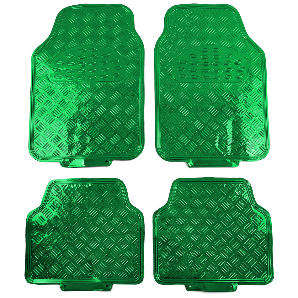 Set Tappetini in Gomma 4 Pezzi Look Alluminio Cromato Verde Universale