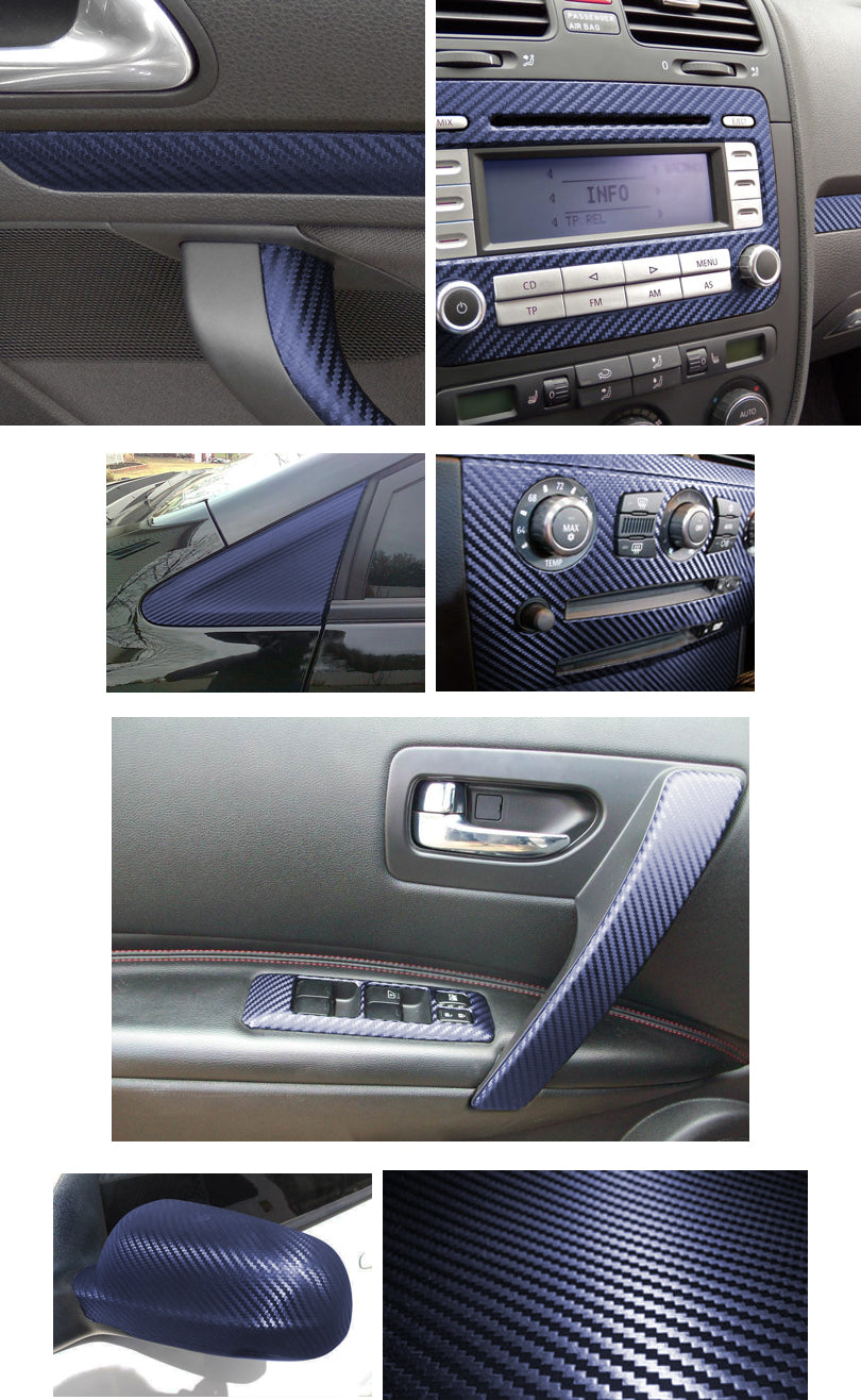 3D Carbon Folie Selbstklebend 30cm *1.524 Meter Blu per Auto Universale