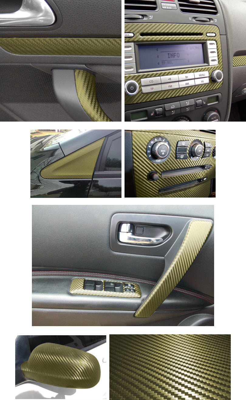 3D Carbon Folie Selbstklebend 30cm *1.524 Meter Gold per Universale Auto