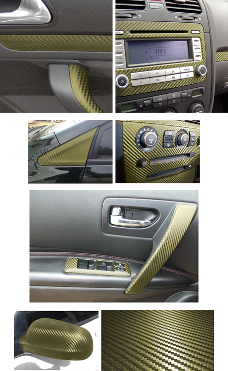3D Carbon Folie Selbstklebend 30cm *1.524 Meter Gold per Universale Auto