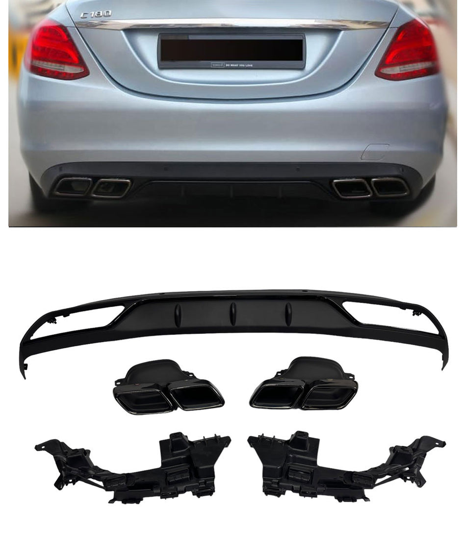 Diffusore Posteriore con Terminali Scarico Nero per Mercedes W205 2014-2021
