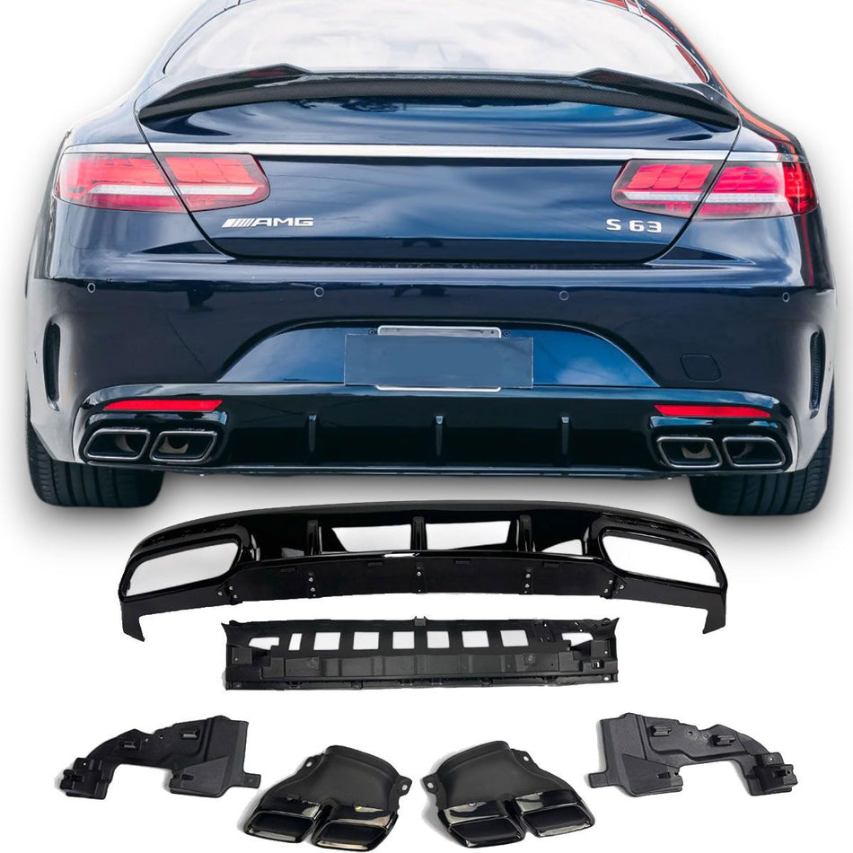 Diffusore Posteriore con Terminali Scarico Neri per Mercedes Classe S. C217