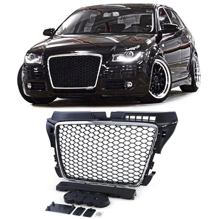 Griglia Sportiva Anteriore Design a Nido D'ape con Cornice Cromata per Audi A3