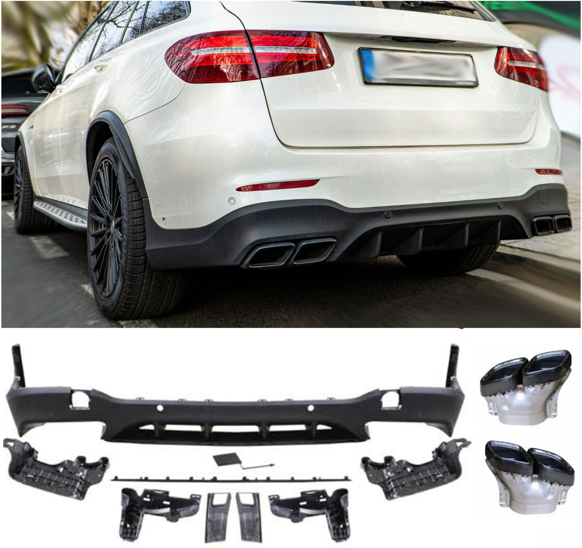 Diffusore Posteriore con Terminali Scarico Neri per Mercedes X253 GLC 2015-2022