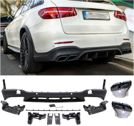 Diffusore Posteriore con Terminali Scarico Neri per Mercedes X253 GLC 2015-2022