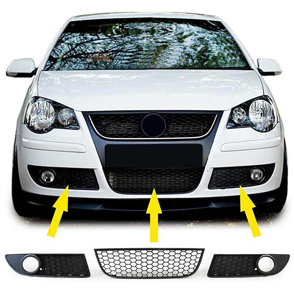 Griglia Nido d'Ape con Coperture Fendinebbia per Volkswagen Polo 9N3