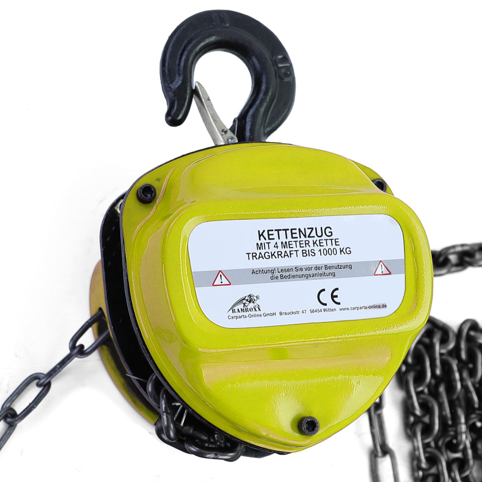 RAMROXX Profi Attrezzo di Sollevamento Flaschenzug 4M Fino a 1T 1000kg Giallo