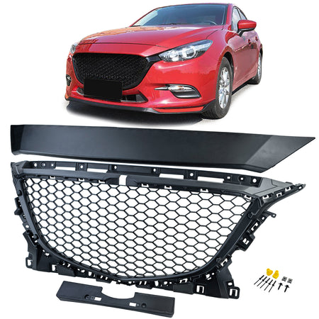 Griglia Anteriore Sportiva Wabendesign Nera Senza Emblema per Mazda 3 BM 13-17