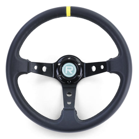 Volante Sportivo a Raggi Tipo 1 in Pelle Vera Nero 350mm per Momo Sparco