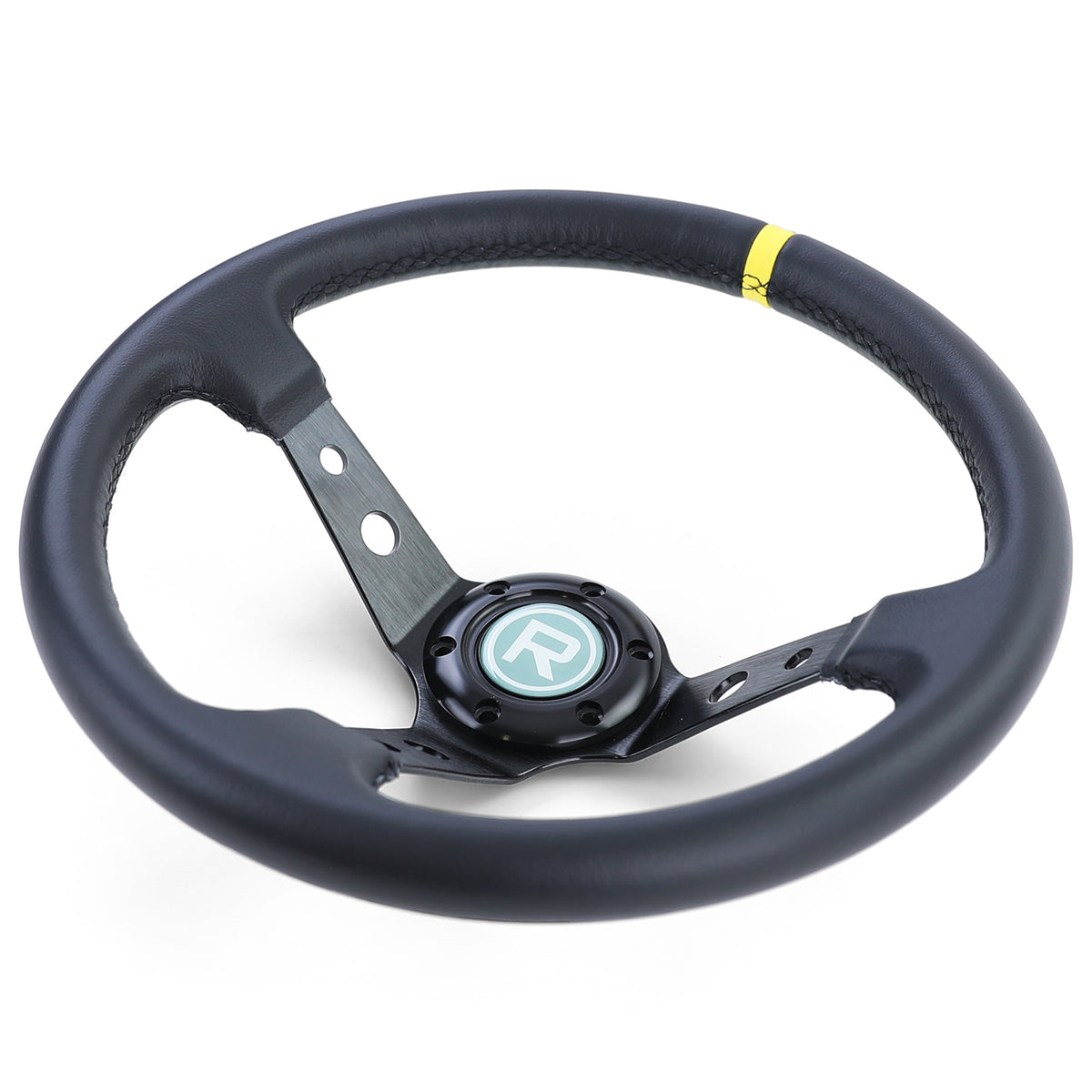 Volante Sportivo a Raggi Tipo 1 in Pelle Vera Nero 350mm per Momo Sparco