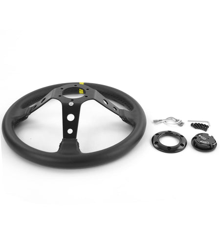 Volante Sportivo a Raggi Tipo 1 in Pelle Vera Nero 350mm per Momo Sparco