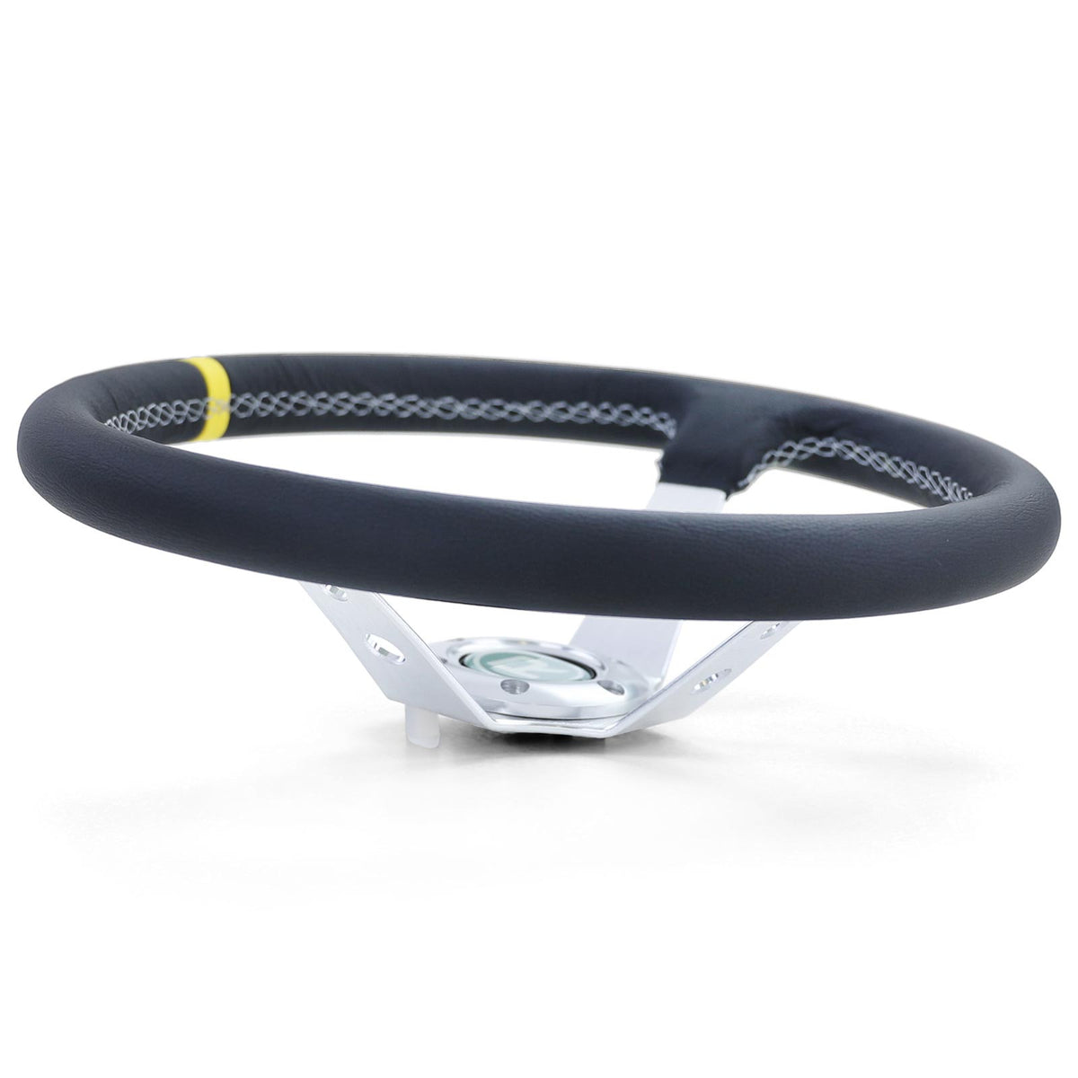 Volante Sportivo a Raggi Tipo 2 in Pelle Vera Alluminio Nero 350mm Universale