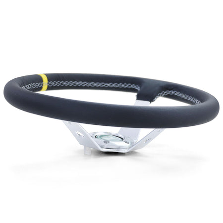 Volante Sportivo a Raggi Tipo 2 in Pelle Vera Alluminio Nero 350mm Universale