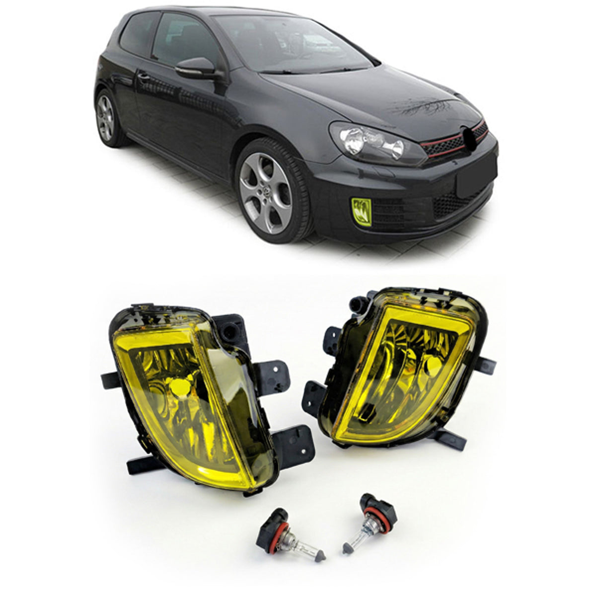 Fendinebbia Vetro Trasparente Giallo con H8 per Volkswagen Golf VI 6 GTI GTD