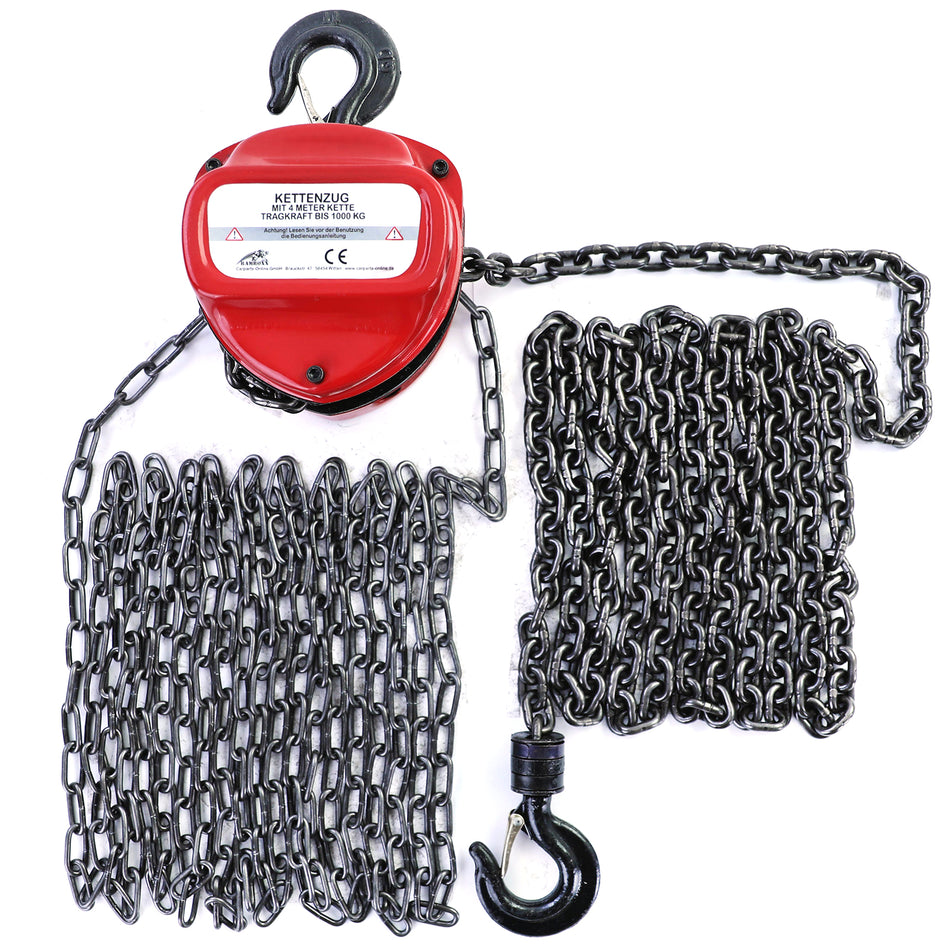 RAMROXX Professionale Paranco 1000 Kg – 4 M Altezza di Sollevamento – Rosso