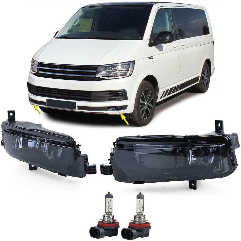 Fendinebbia Vetro Trasparente Neri Coppia per Volkswagen T6 Bus Transporter