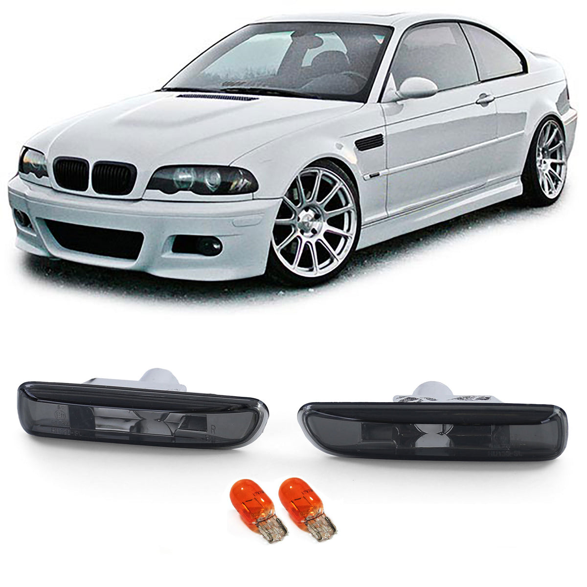 Frecce Vetro Trasparente Laterali Neri Fumè per BMW Serie 3 E46 Berlina Touring