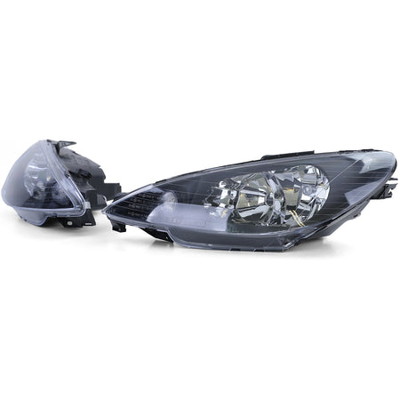 Fari Vetro Trasparente Neri H7 con Adattatore per Peugeot 206 (1998-2008)