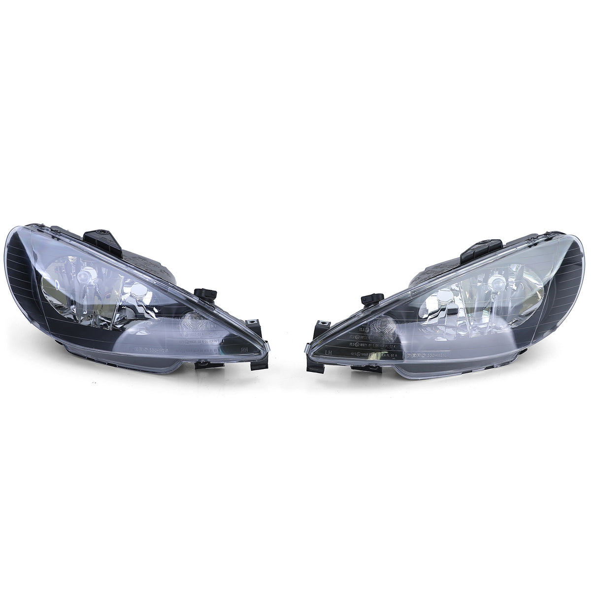 Fari Vetro Trasparente Neri H7 con Adattatore per Peugeot 206 (1998-2008)