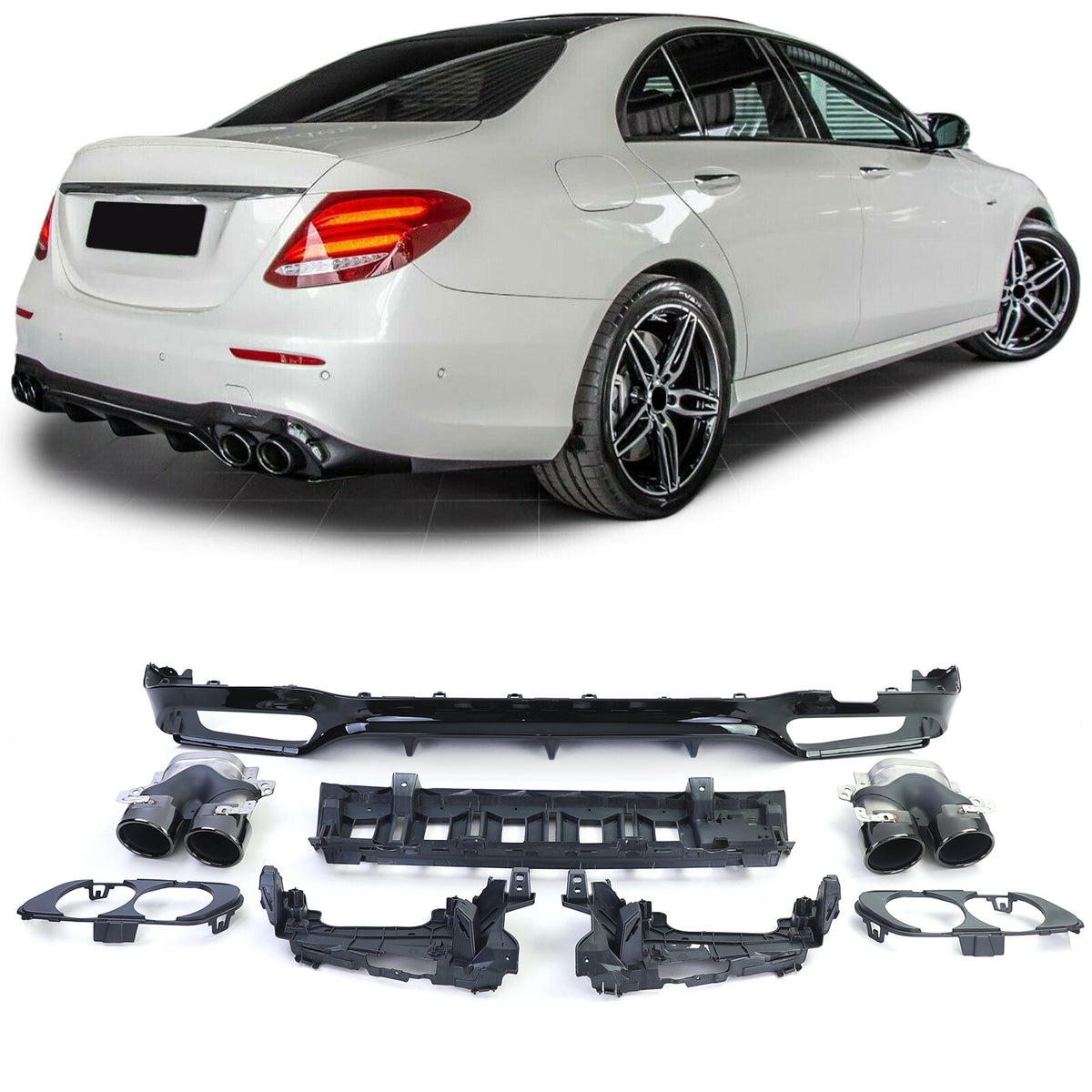 Diffusore Posteriore Sportivo con 4 Terminali Neri per Mercedes Classe E W213