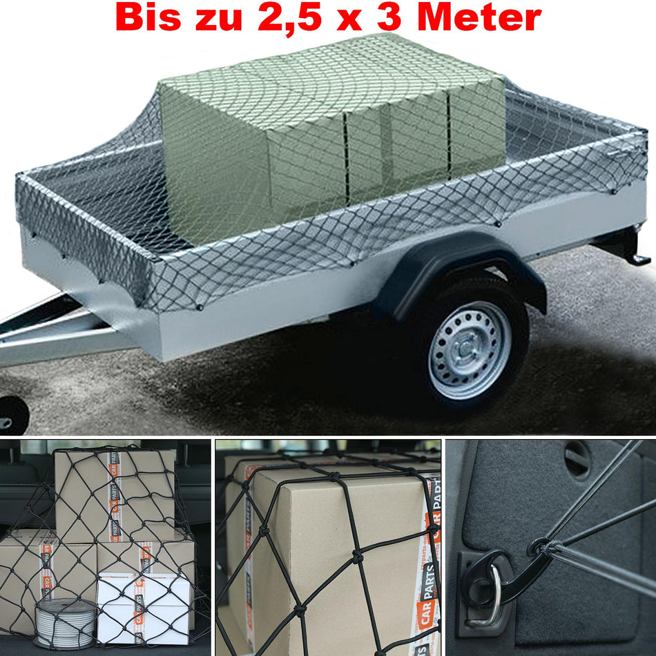 Rete di Trasporto 2,5x3m Resistente Ed Elastica in Nylon Nero per Rimorchio Auto