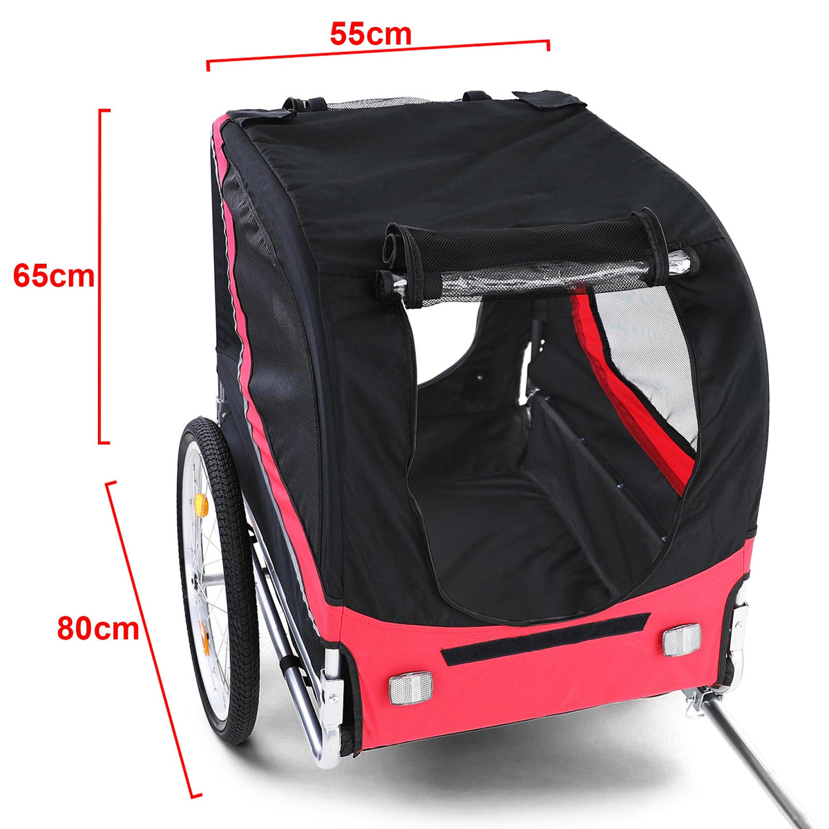 Rimorchio Bici Pieghevole per Animali Fino a 40Kg, Rosso/nero, Universale