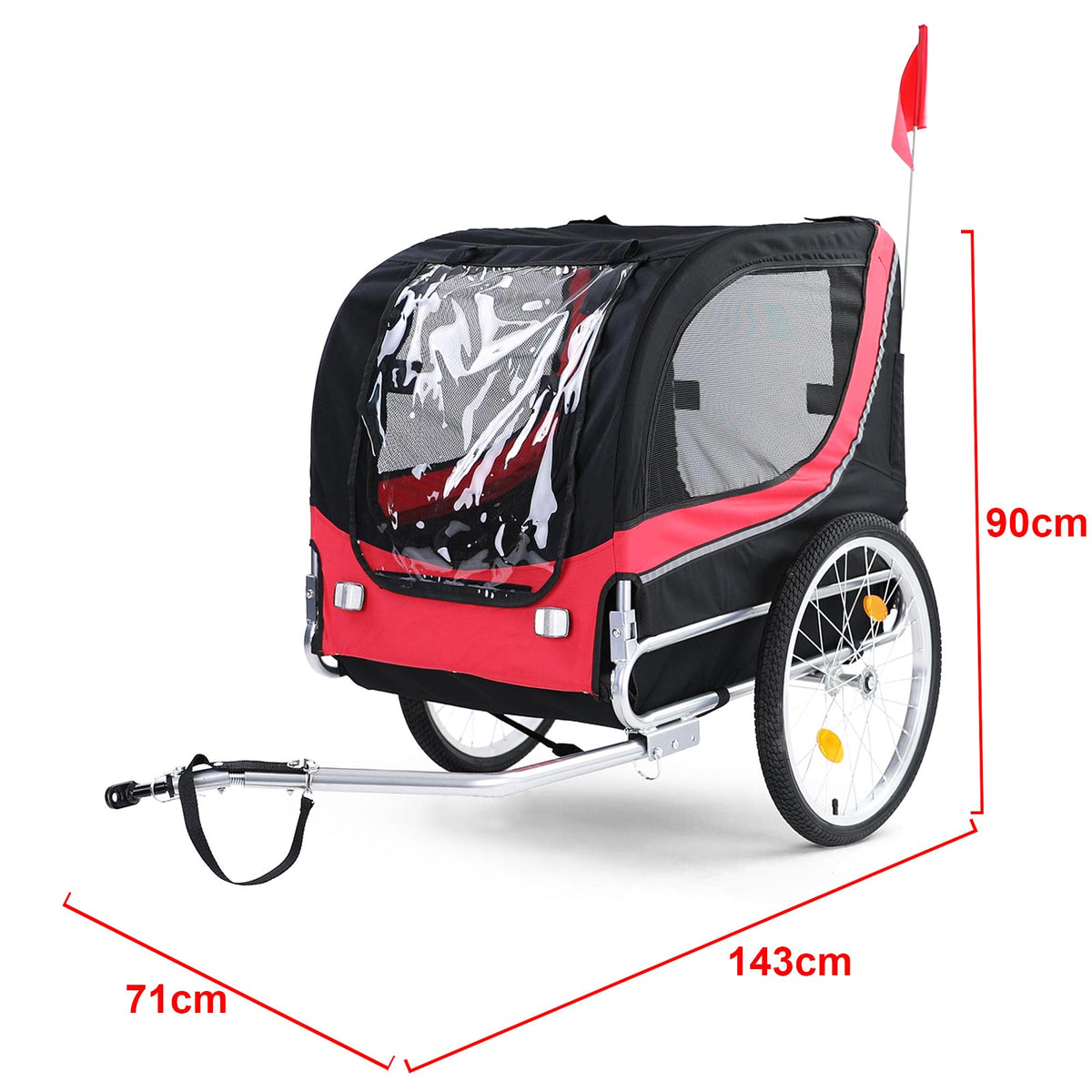 Rimorchio Bici Pieghevole per Animali Fino a 40Kg, Rosso/nero, Universale