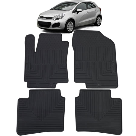 Tappetini Gomma Neri Premium Set per Kia Rio UB 2011-2016, Antiscivolo