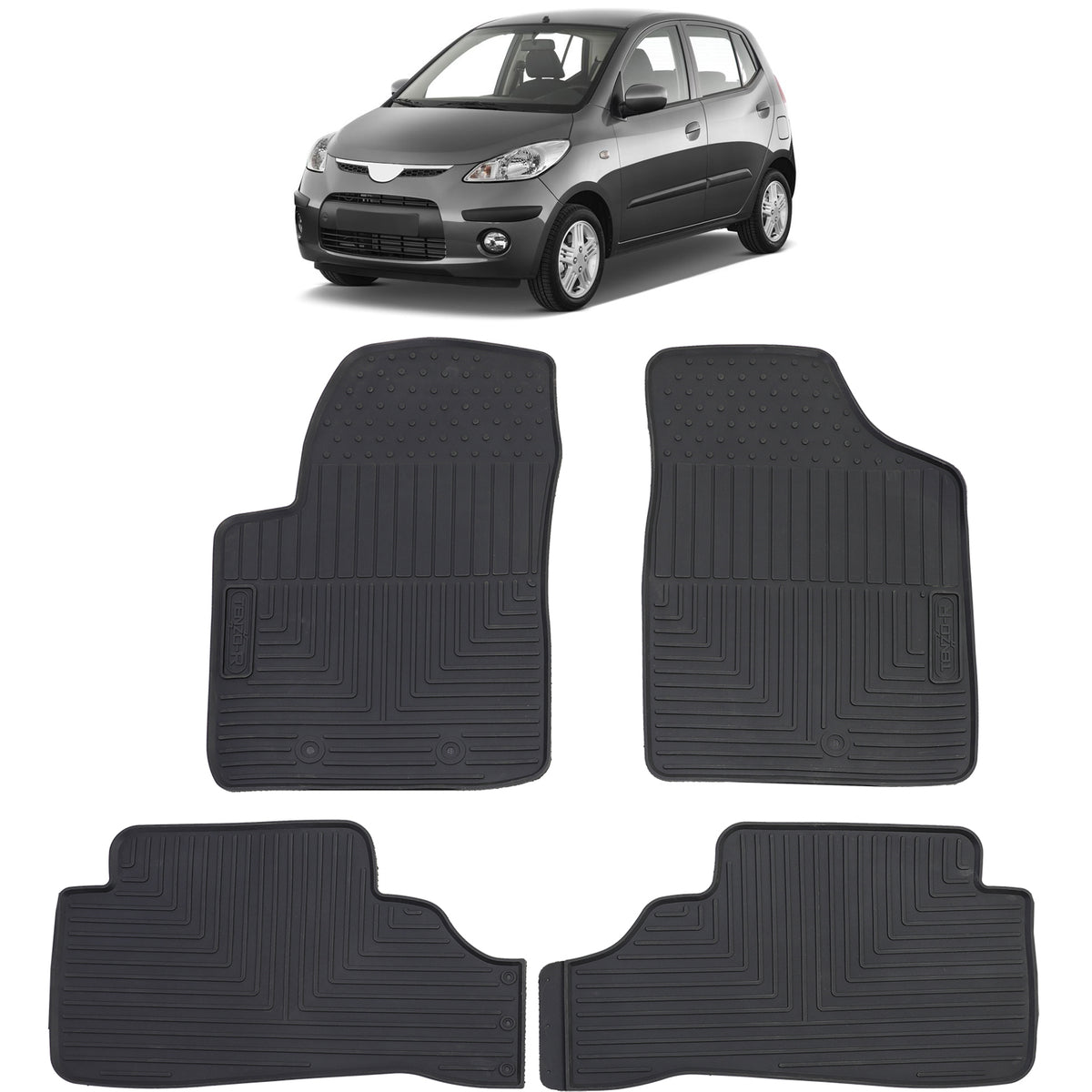 Tappetini in Gomma Neri Premium per Hyundai I10 PA 2007-2013, Set Completo