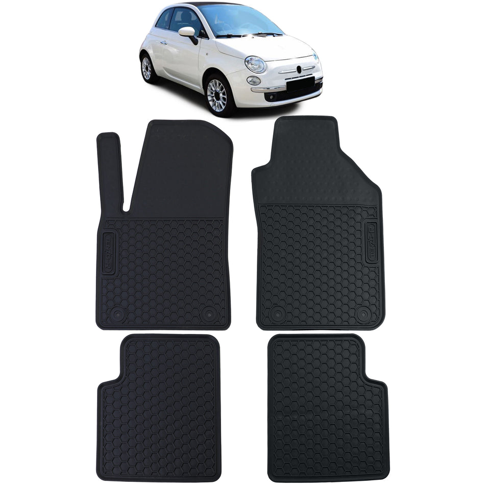 Set Tappetini in Gomma Neri Premium per Fiat 500 500C 2007-2022