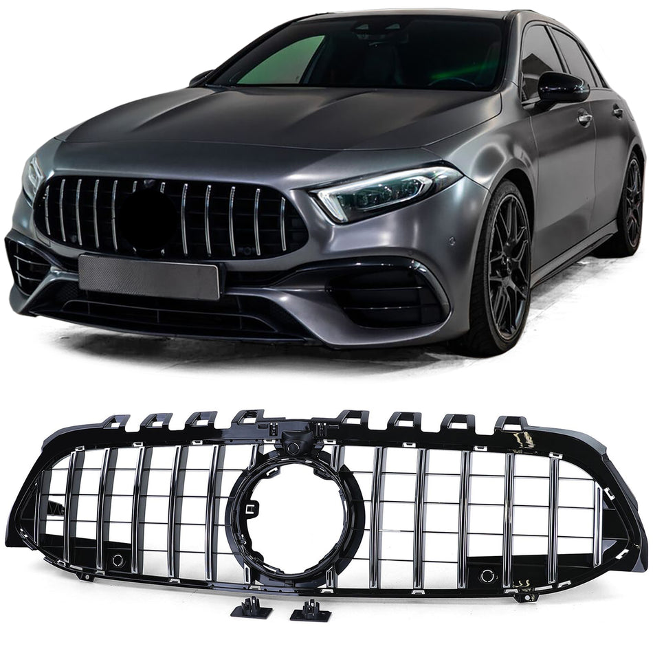 Griglia Sportiva Nera Lucida con Cromature per Mercedes Classe A W177 V177 18-24