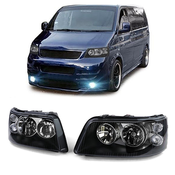 Fari Vetro Trasparente H7 H1 Neri con LWR Motor Coppia per Volkswagen Bus T5