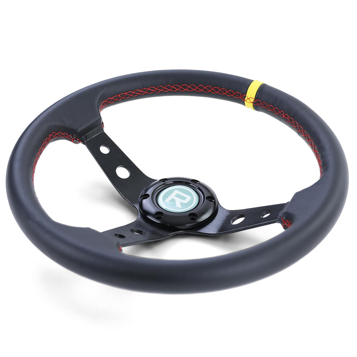 Volante Sportivo 350mm in Pelle Nera con Markierung Gialla per Universale