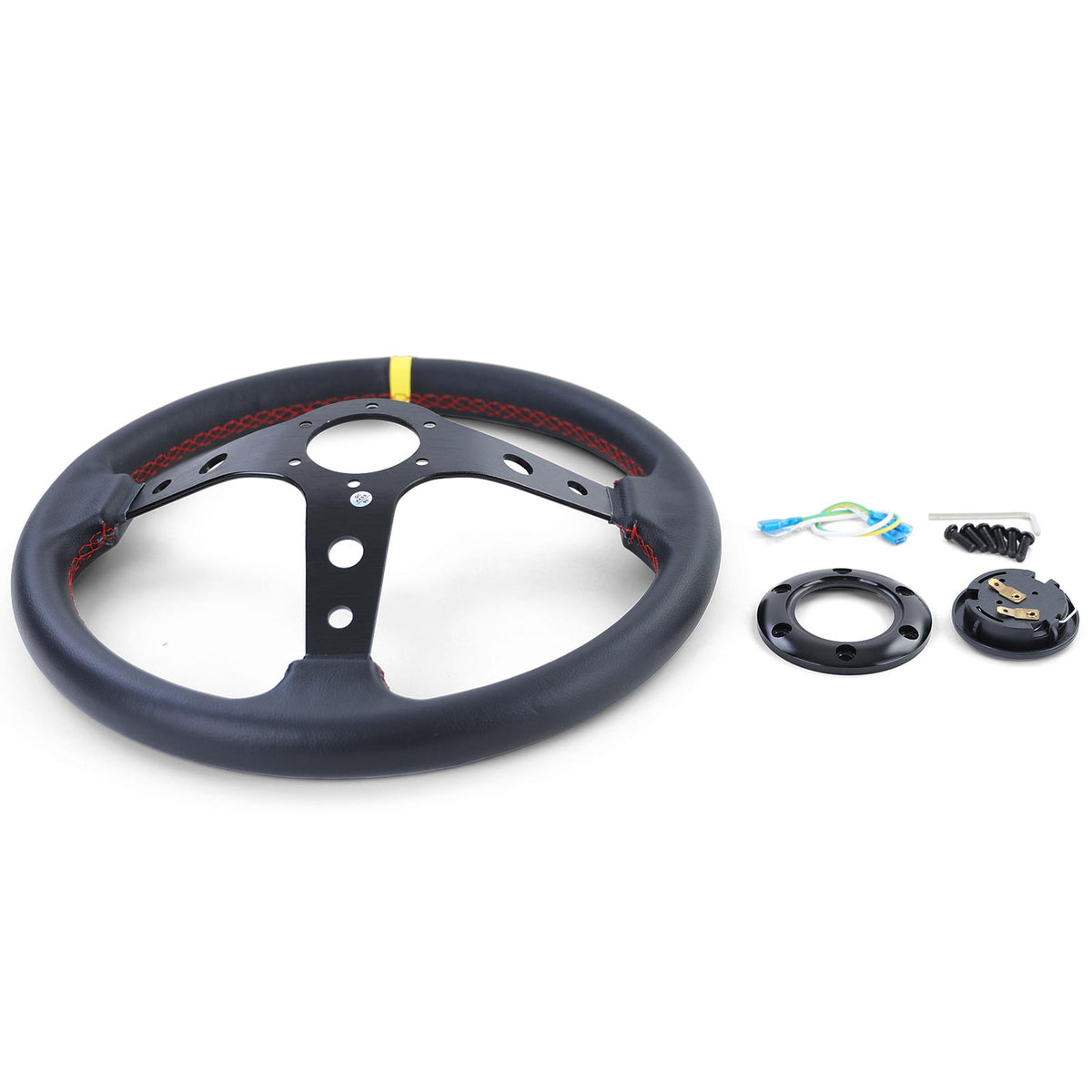 Volante Sportivo 350mm in Pelle Nera con Markierung Gialla per Universale
