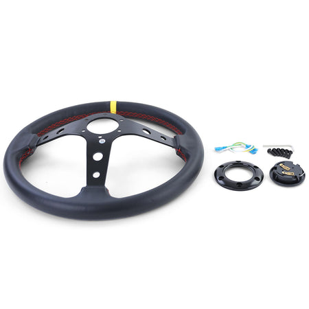 Volante Sportivo 350mm in Pelle Nera con Markierung Gialla per Universale