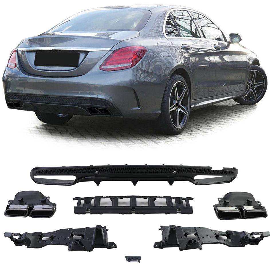 Sport Diffusore Posteriore con Terminali Neri per Mercedes C W205 13-18