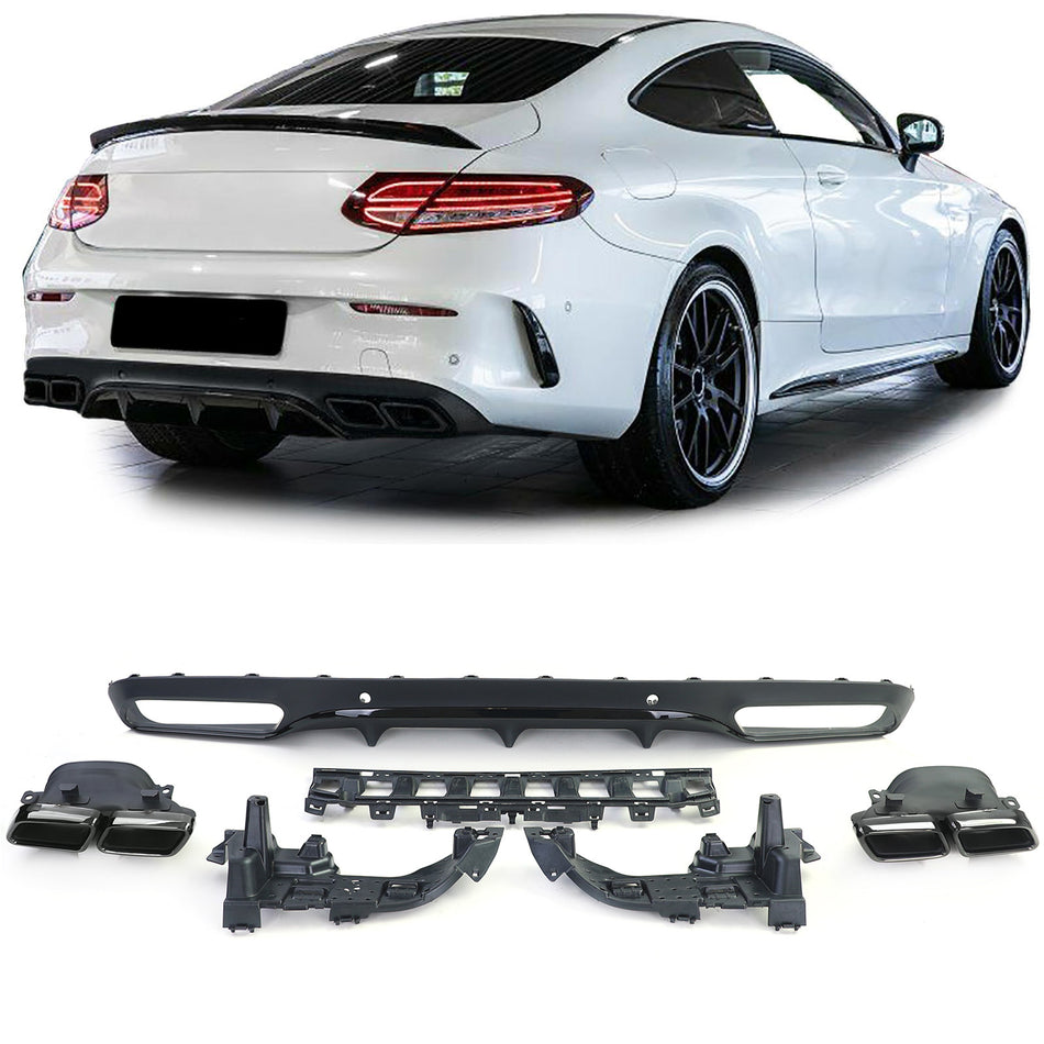 Diffusore Posteriore per Mercedes C C205 Coupe 2015-2018 con Terminali Neri
