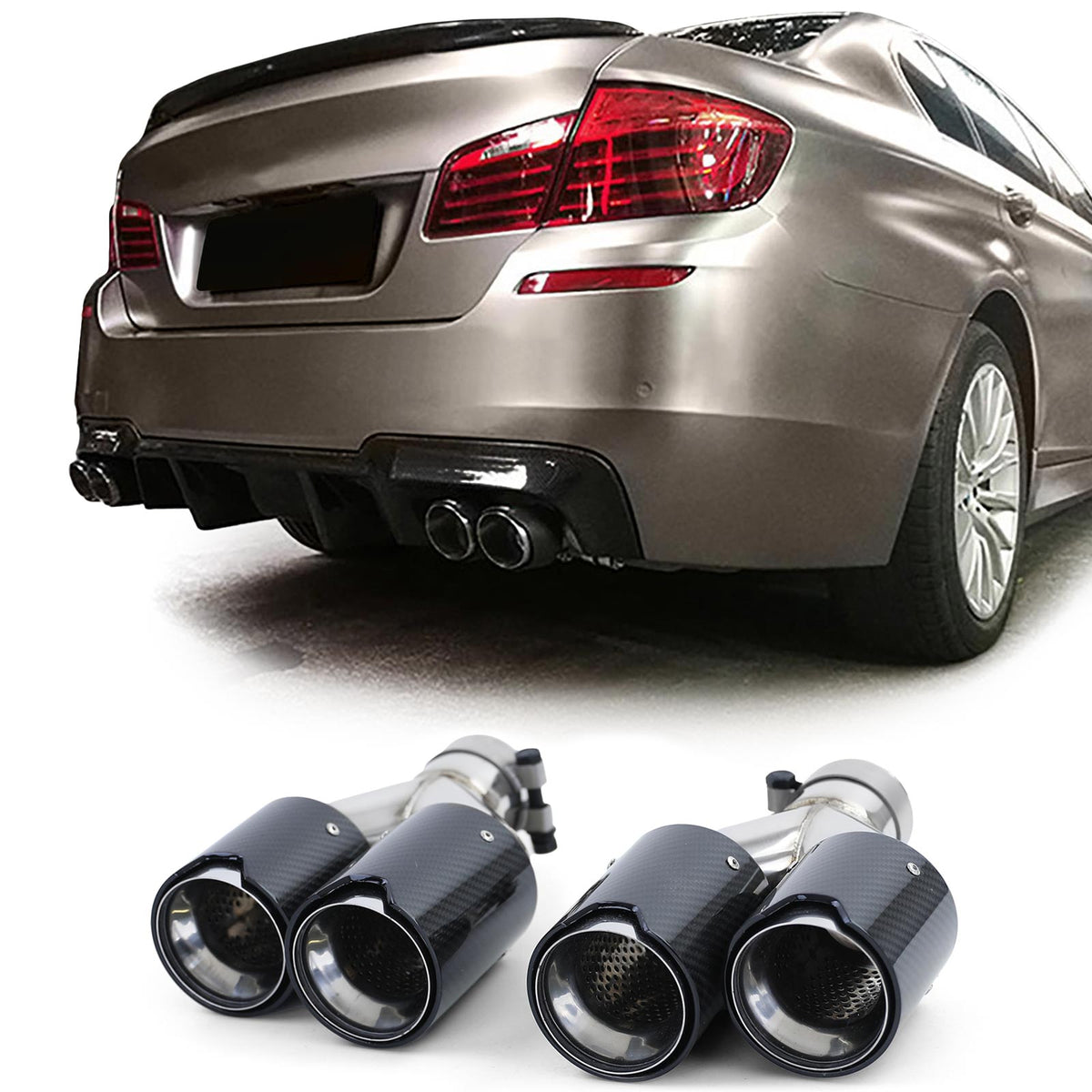 Terminali Scarico in Vero Carbonio 2X Doppio per BMW Serie 5 F10 F11 535i 535d