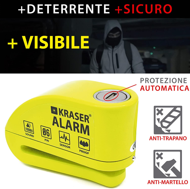 Lucchetto Antifurto Moto Blocca disco Moto con Allarme Sonoro 110dB per Moto