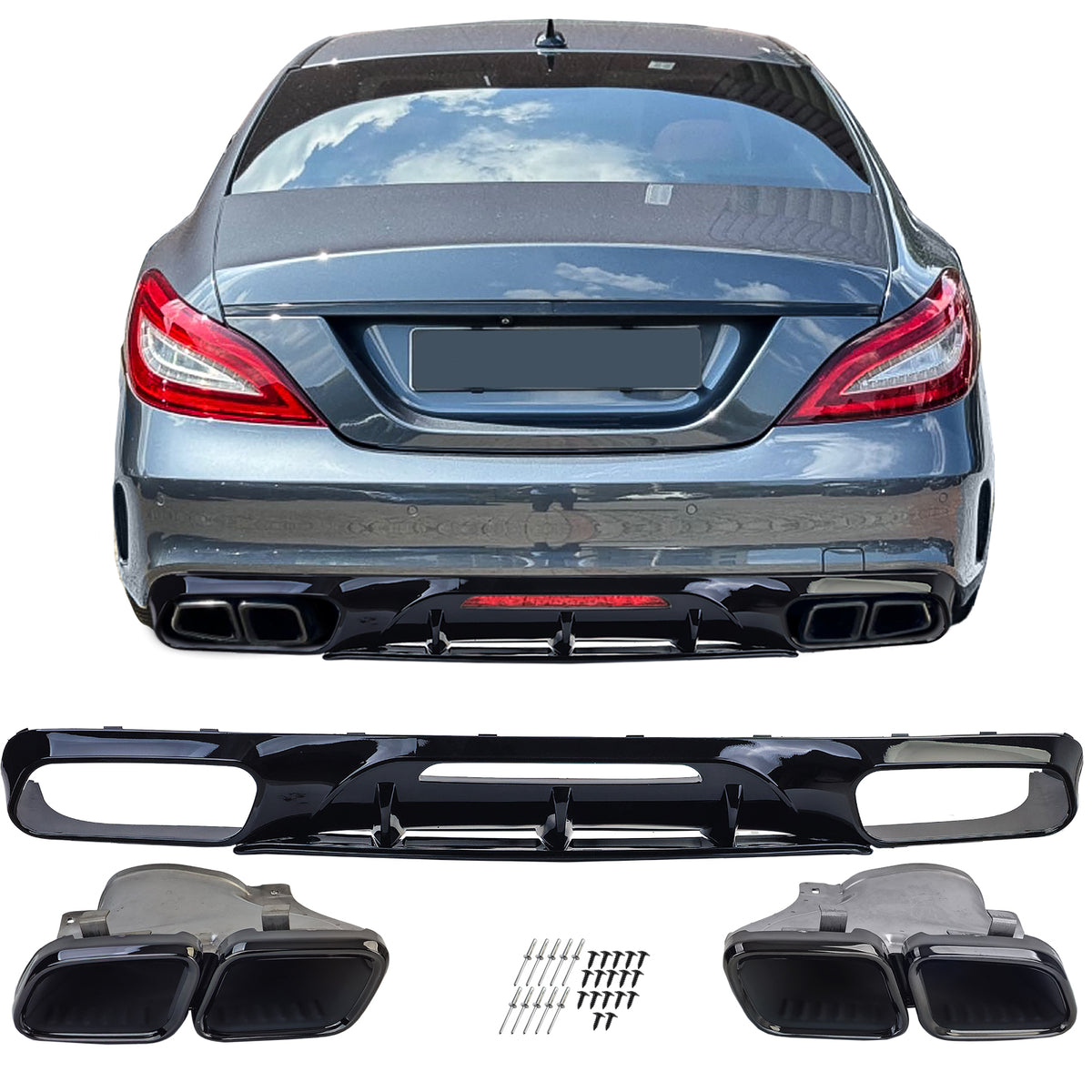 Diffusore Posteriore Sportivo con Doppio Endpipe Nero per Mercedes CLS C218