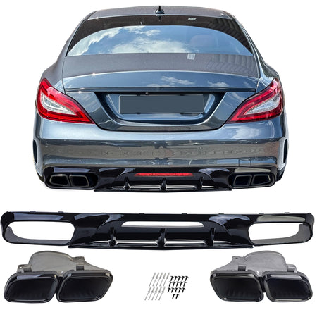 Diffusore Posteriore Sportivo con Doppio Endpipe Nero per Mercedes CLS C218
