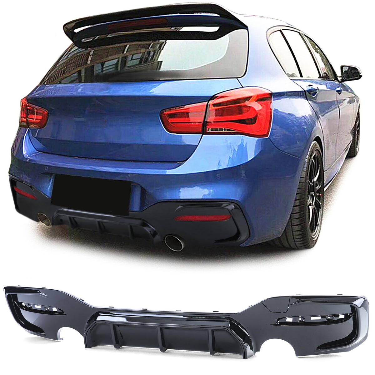 Diffusore Posteriore Sportivo Nero Lucido per BMW Serie 1 F20 F21 15-19 LCI