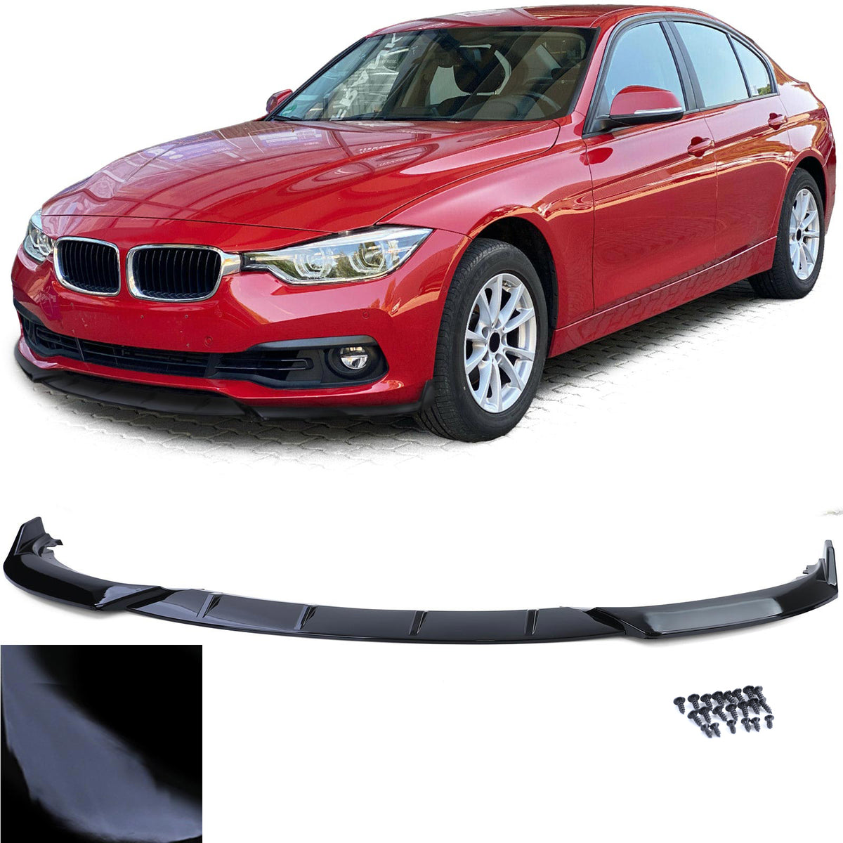 Spoiler Anteriore per BMW Serie 3 F30 F31 2015-2019 Senza M, Nero Lucido