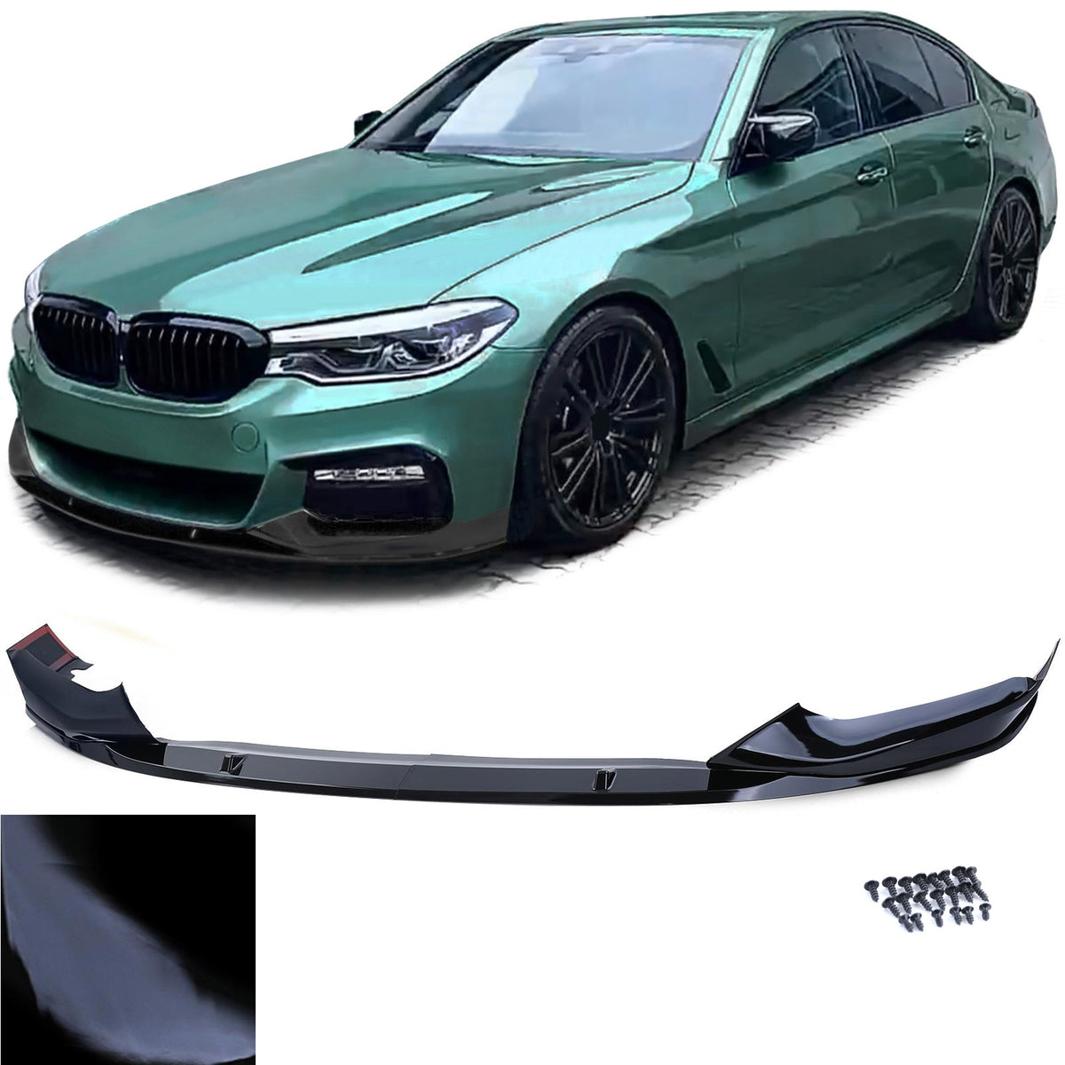 Spoiler Anteriore Nero Lucido per BMW Serie 5 G30 G31 Dal 2016